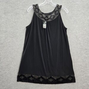 Express Women Dress Large Black Beaded Aztec Mini Sleeveless NWT‎